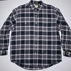 Eddie Bauer Mens Black Beige and White Plaid Long Sleeve Shirt Size Large